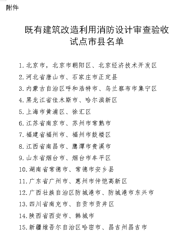 住房和城乡建设部办公厅关于开展既有建筑 改造利用消防设计审查验收试点的通知（ 建办科函〔2021〕164号）